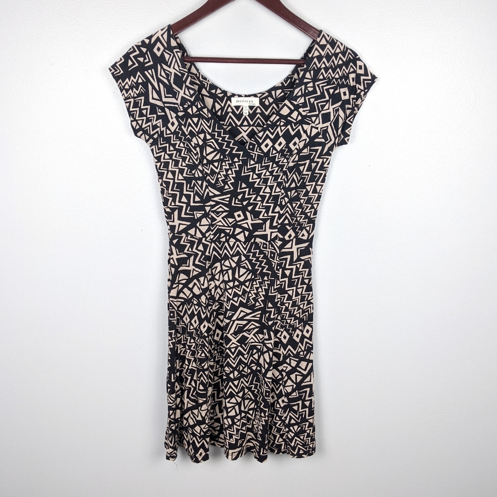 Monteau | Abstract Print Skater Dress Size Medium